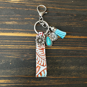 Da Retro Tây cao bồi keychain thiết kế Bohemian cao bồi Bull Head OX đầu xương Rồng Hoa tua dây đeo cổ tay móc khóa cho nam giới - Product Image 4