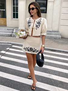 Ensemble coordonné 2 pièces décontracté pour femme 2025 – Haut sans manches et short en mousseline de coton tissée brodée style bohème - Product Image 3