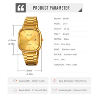 Reloj de Pulsera de Cuarzo Casual Cuadrado Moderno para Hombre SKMEI 2551, Diseño Deportivo Antiguo de Lujo con Caja de Aleación y Correa de Acero Inoxidable