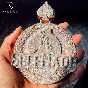 <span class=keywords><strong>Bijoux</strong></span> hip-hop personnalisés Kaleido, pendentif en diamant glacé, laiton plaqué or rose, forme ronde de luxe, lettre de grande taille, pendentif de 3 pouces - Product Image 1