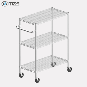 Chariot de picking mobile pour entrepôt e-commerce MZG, chariot de récupération de commandes, chariot utilitaire industriel à roulettes avec 3 niveaux de rangement en fil métallique - Product Image 3
