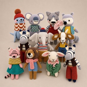 Muñecos de Perro Tejidos a Mano de Algodón PP, Pequeños Animales con Ropa, Juguetes de Hilo, Adornos, Cajas para Lanzamiento en Bodas, 11-30cm, Venta al por Mayor - Product Image 1
