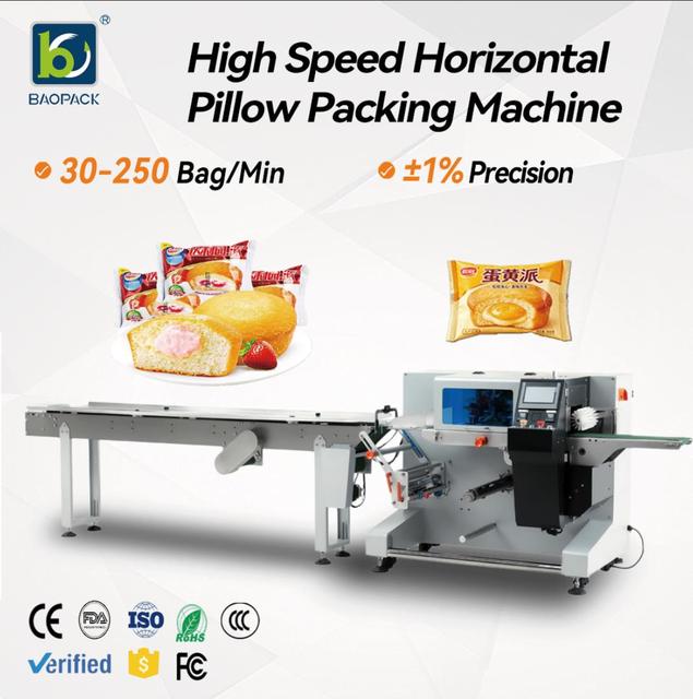 Automatic Horizontal Filling Pillow Cup Sliced Cheese Cake Bakery Sponge Cake Pouches Film Bags Food Paper Machine Easy Operate