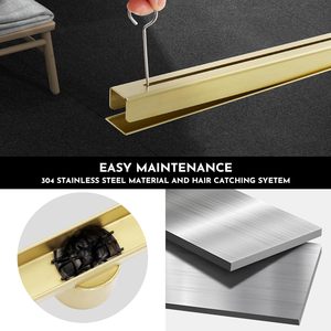 Muschbath Scarico Doccia Lineare Rettangolare Ultra Sottile da 24 Pollici, Oro Spazzolato, Acciaio Inossidabile 304, Facile Installazione e Pulizia - Product Image 4