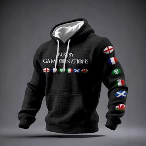 Sudadera con Capucha para Hombre, 300g, Tejido de Algodón Transpirable, con Bolsillo, Manga Regular, Diseño Rugby Game Of Nations - Product Image 1