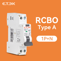 ETEK Interruptor Automático Diferencial RCBO Tipo A de 18 mm, 6KA, 1P+N, 2P, 6-40A, 230V, Protección Contra Sobrecorriente y Fugas, 30mA, EKL9-40