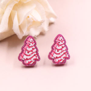 Kustom topi Santa pohon kepala tikus Turki Glitter akrilik personalisasi Natal kancing anting baja nirkarat perhiasan grosir - Product Image 3