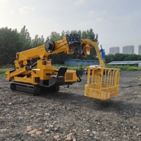 Grue araignée de 8 tonnes, bras télescopique rotatif à 360°, démarrage électrique diesel, équipée d'un panier suspendu pour le levage portable, CE