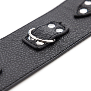 Collier en cuir noir avec anneaux métalliques pour adultes, accessoire de bondage sexy - Product Image 5