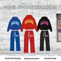 Ensemble de survêtement hiver hip-hop à double fermeture éclair pour homme, grande taille, logo personnalisé, 2 pièces, coupe ample, 100% coton, pantalon de survêtement évasé