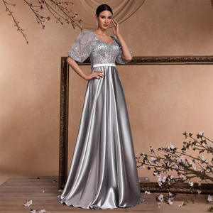 2025 yaz zarif A-Line kokteyl parti resmi elbise u-boyun kısa kollu kılçık Fit muhteşem payetli saten abiye - Product Image 4