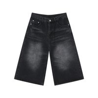 Short en jean délavé rétro pour homme, jean trois-quarts à jambes larges, pantalon droit ample, style décontracté d'été tendance