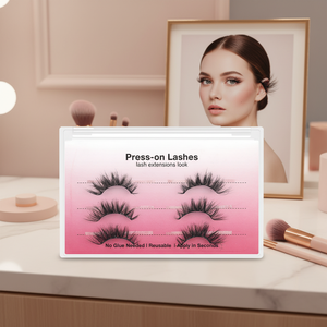 Faux cils pré-encollés en gros, demi-cils sans colle, emballage personnalisé, cils à presser, fournitures de cils naturels en bande - Product Image 1