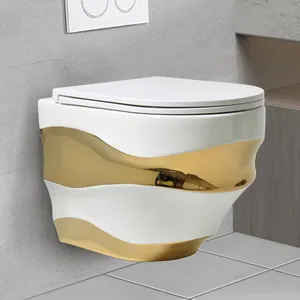 P-Trap Wall Mounted Toilet Commode Bathroom Ceramic Hanging Water Closet White Gold Color Conceal Tank Wall Hung Toilet For Home