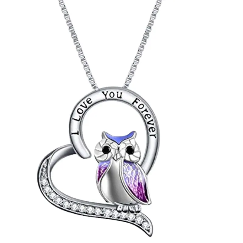 Colar De Lua Star Moon Owl Pendant Jewelry Letter Necklace Inlay Zircon I Love You Heart Necklace