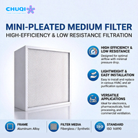 Unit Filter Hepa Mini Pleat Media Serat Mikro Kaca Rangka Aluminium OEM Kelas H13 H14 untuk Ruang Bersih Semikonduktor