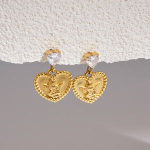 <span class=keywords><strong>J</strong></span>&D Jewelry - Pendientes Colgantes <span class=keywords><strong>de</strong></span> Acero Inoxidable con Baño <span class=keywords><strong>de</strong></span> Oro <span class=keywords><strong>de</strong></span> 18K, Resistentes al Agua, con Zirconia en Forma <span class=keywords><strong>de</strong></span> Corazón, Ángel Cupido, para Mujer, Regalo Romántico - Product Image 6