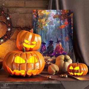 Pittura <span class=keywords><strong>di</strong></span> arte della parete <span class=keywords><strong>di</strong></span> Halloween 3 cappello a punta <span class=keywords><strong>streghe</strong></span> del bosco bella pittura foresta scenario parete arte tela incorniciata - Product Image 3