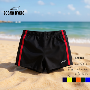 Pantaloncini sportivi da ragazza HDJ neri con strisce rosse taglia 4/6 6/8 8/10 10/12 Costumi da bagno elasticizzati Abbigliamento da spiaggia - Product Image 3