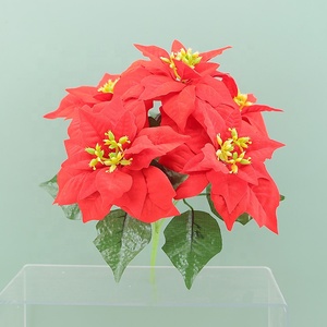 Venta al por mayor Poinsettia <span class=keywords><strong>artificial</strong></span> 5 cabezas Navidad <span class=keywords><strong>flor</strong></span> <span class=keywords><strong>maceta</strong></span> franela inmortal ramo <span class=keywords><strong>maceta</strong></span> jardinería accesorios decorativos - Product Image 5