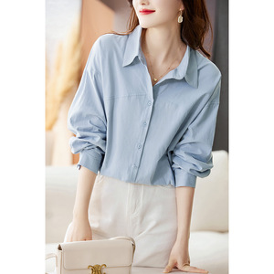 Chemise pour femme à manches longues, nouvelle collection printemps, coupe ample, décontractée, mi-longue, chemise polyvalente - Product Image 1