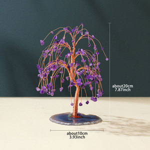 Árbol de la Abundancia de Cristal Natural al por Mayor, con Forma de Sauce Llorón, Envuelto en Alambre de Cobre, Árbol de Chakra sobre Base de Rodaja de Ágata para Decoración del Hogar - Product Image 2