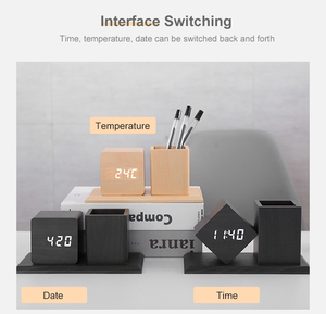 Đồng Hồ Báo Thức LED Kỹ Thuật Số Bằng Gỗ Với Giá Đỡ Bút Đồng Hồ Để Bàn Văn Phòng Quà Tặng Khuyến Mãi Đồng Hồ Để Bàn Bằng Gỗ Thiết Kế Mới Theo Yêu Cầu - Product Image 5