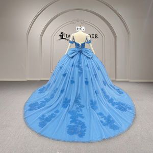 Vestido de Quinceañera Azul Vintage Xy007, Vestido de Princesa para Niñas de 15 Años, con Pedrería, Corsé de Encaje, Largo hasta el Suelo - Product Image 4