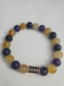 パープルゴールドOmegaa Phi Beta Alpha Phi Delta Sigma Psi男性ギリシャの友愛弾性ブレスレット翡翠天然石ビーズブレスレット - Product Image 4