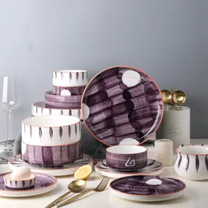 Роскошные глазурованные фиолетовые тарелки, 24 шт., новинка, китайская посуда, наборы тарелок, индивидуальный сервис, обеденный набор