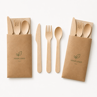 Ensemble de couverts jetables en bois de bouleau biodégradable 160 mm – Couteau, fourchette, cuillère pour restaurant, plats à emporter, fête
