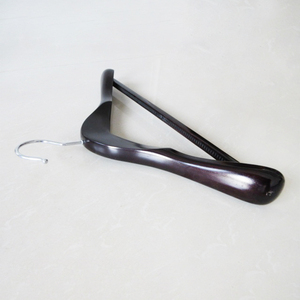 Exquisite Contoured Chocolate Finish Solid Wood Chrome Hook VIP Lounge Dark Brown Wood <b>hangers</b> manufacturer - Product Image 5
