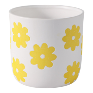 Vaso decorativo con motivo a margherite bianco e giallo, contenitore per piante da interno ed esterno per la decorazione di casa, giardino e patio - Product Image 2
