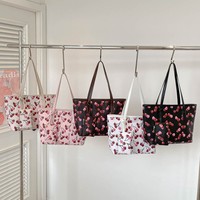 Ensemble de 2 sacs fourre-tout à imprimé cerise pour femmes, sac à main à bandoulière de grande capacité, sac de shopping décontracté mignon avec petite pochette