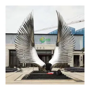 Ornement extérieur intérieur en métal de haute qualité personnalisé moderne 3D luxe Art décor abstrait ailes d'ange Sculpture en acier inoxydable