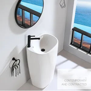 Nuovo design moderno piedistallo bacino bagno irregolare in ceramica bacino indipendente bacino di un pezzo