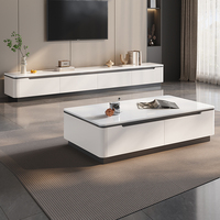 Support de téléviseur et table basse en bois avec dessus en marbre de luxe moderne ensemble rectangle pour la maison salon beige meubles design dernier 2025