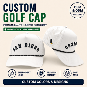 Trendy 5 Panel <b>Waterproof</b> Golf Cap Custom Embroidery Logo Low MOQ OEM Laser Perforated Breathable Quick Dry Performance Headgear - Product Image 1