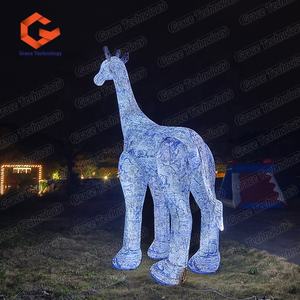<span class=keywords><strong>Girafe</strong></span> gonflable lumineuse LED, modèle en porcelaine bleue et blanche, ballon animal gonflable pour exposition extérieure - Product Image 5