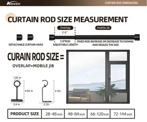 ARODDY Easy Installation 66 To 120 Inch Heavy Duty Curtain Rods For Windows 1 Inch Adjustable Black Curtain Rod Set