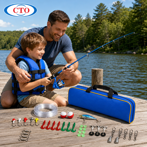 Canne à pêche télescopique complète CTO 43 pièces 1,60 m pour enfants, moulinet et canne en fibre de verre bleu roi, combo pour jeune pêcheur débutant - Product Image 2
