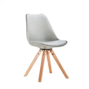 Kursi makan, desain Modern nyaman, lembut, kursi makan dengan kaki kayu pohon, kursi kayu plastik
