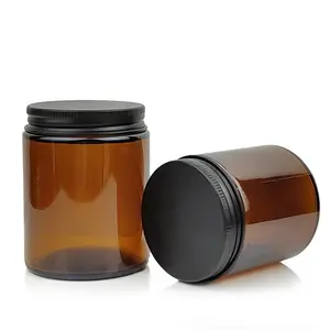 Empty 2 oz 80ml 100 ml 4oz Round Bottom Black Plastic aluminum Cup Lid Amber Glass Candle Jar Cosmetic Glass Jar