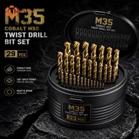 Jeu de forets hélicoïdaux professionnels 5% Cobalt HSS M35 à tige droite entièrement rectifiée pour l'acier inoxydable, 29 pièces