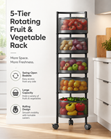 Étagère de rangement rotative à 5 niveaux pour fruits et légumes, organisateur de cuisine avec paniers pivotants, tour de rangement autoportante en métal