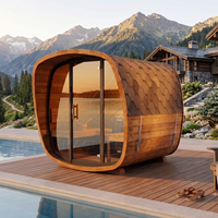 Sauna Exterior Profesional Moderna de Abeto Finlandés con Estufa, Techo de Triple Aislamiento, Estructura Cúbica de 245x245cm