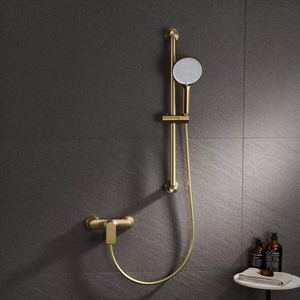 Ensemble de douche de luxe 3 fonctions pour salle de bain, mitigeur à main en laiton chaud/froid avec tige relevable, jet de pulvérisation, finition or brossé, en promotion pour appartement - Product Image 1
