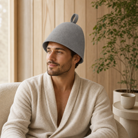 Chapeau de sauna en feutre de laine pure épaisse gris chiné, respirant et résistant à la chaleur, fait main avec logo personnalisé pour spa et hammam