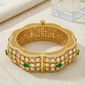 925 Silver Monzo Bangle Set Antique Designer <b>Kada</b> Bracelet for Women Traditional Stone Studded Jewelry - Product Image 4