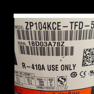 คอมเพรสเซอร์กรี สโครล รุ่น ZP104KCE TFD 5 R410A ใช้สำหรับป้องกันความร้อนเท่านั้น - Product Image 1